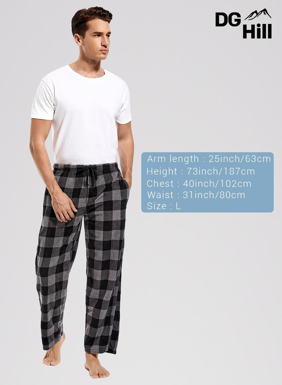 Men’S Plaid Microfleece Pajama Pants with Pockets, Lounge Sleep Bottoms