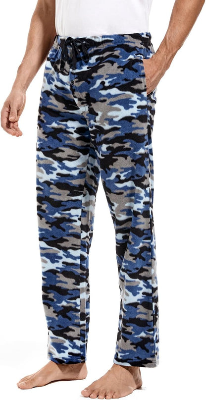 Men’S Plaid Microfleece Pajama Pants with Pockets, Lounge Sleep Bottoms