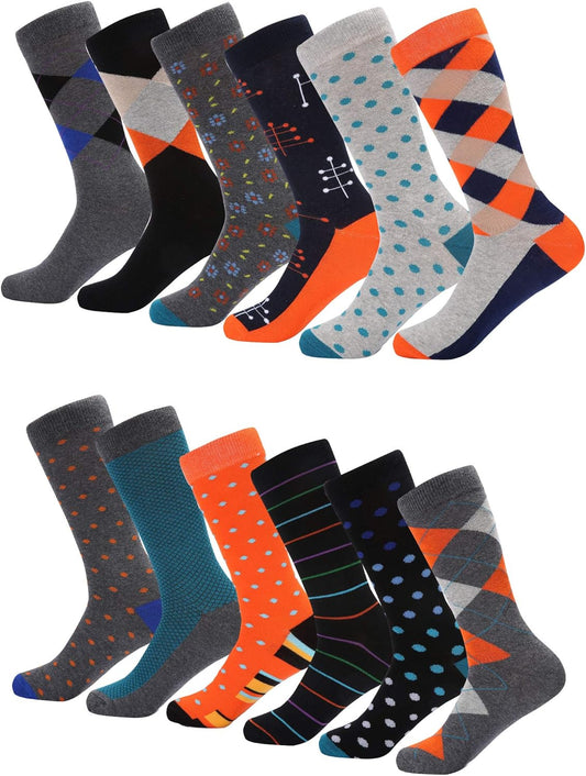 Marino Men'S Dress Socks - Colorful Funky Socks for Men - Cotton Fashion Patterned Socks - 12 Pack
