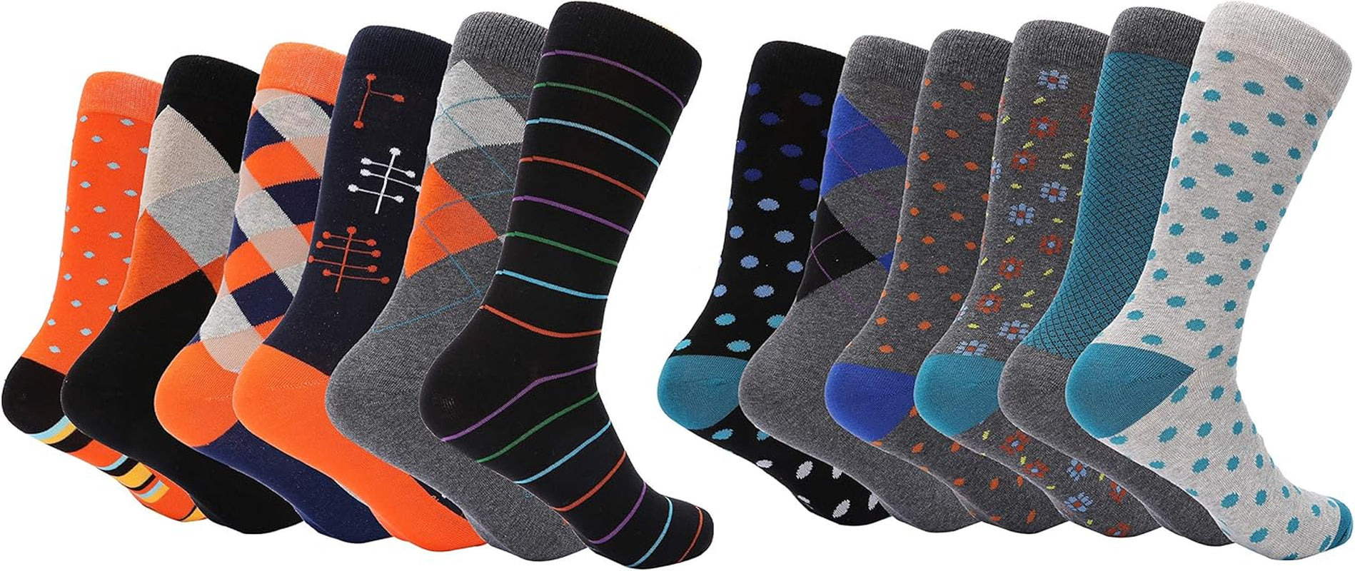 Marino Men'S Dress Socks - Colorful Funky Socks for Men - Cotton Fashion Patterned Socks - 12 Pack