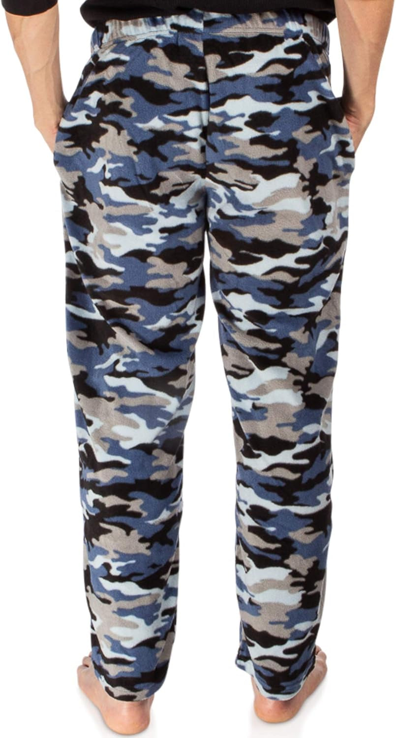 Men’S Plaid Microfleece Pajama Pants with Pockets, Lounge Sleep Bottoms